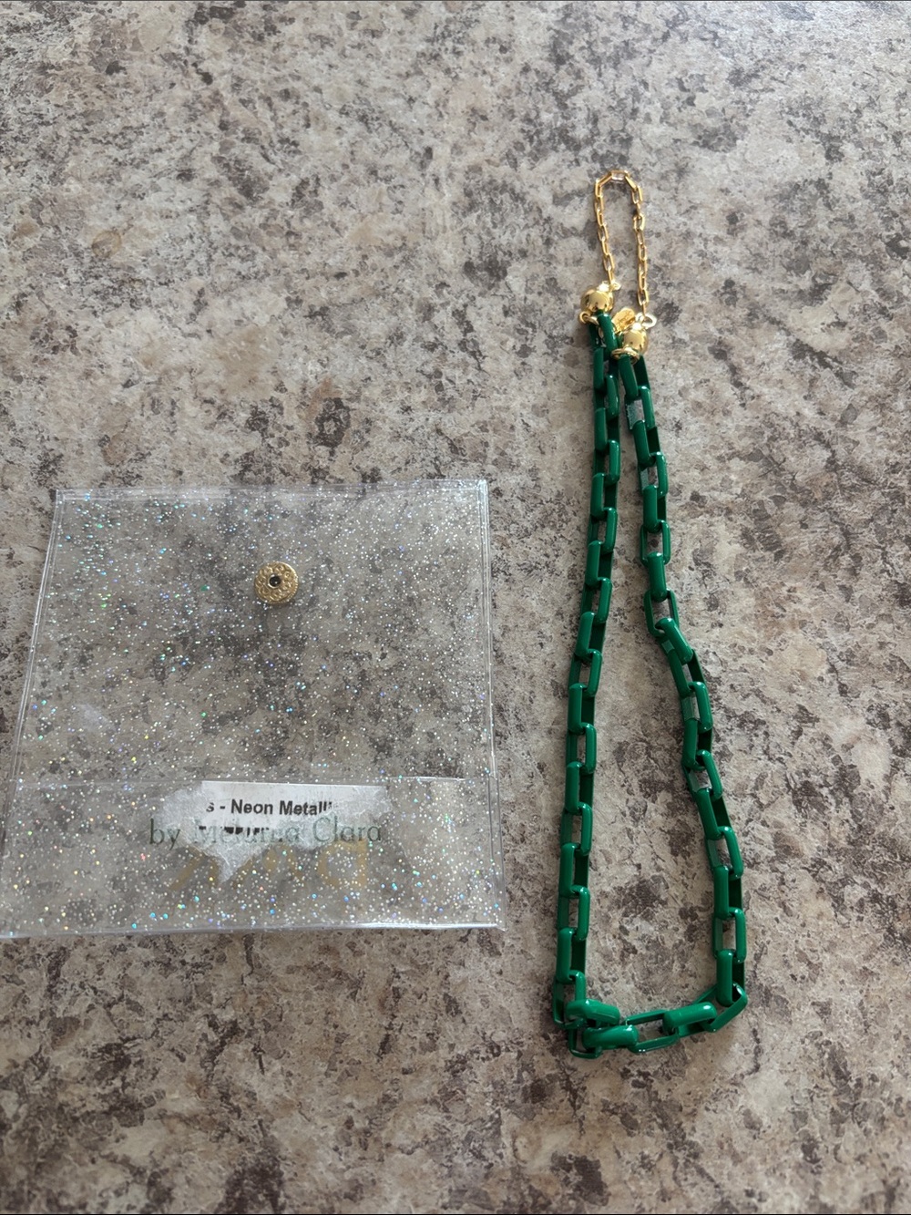 Emerald Green Chain-Link Necklace with Gold Hardware